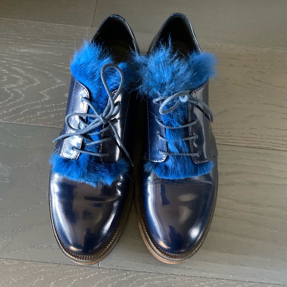 Apostrophe blue leather fur shoes - Picture 1 of 3